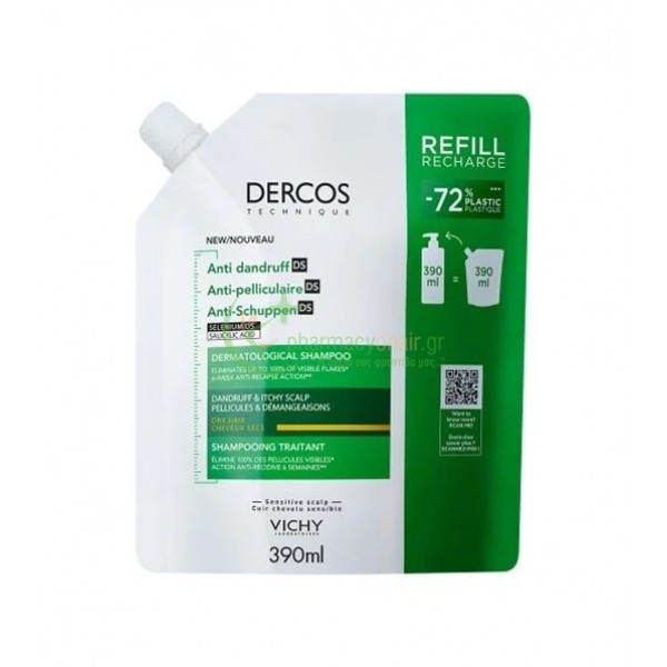 VICHY - Dercos Eco Refill Αντιπιτυριδικό Σαμπουάν για Ξηρά Μαλλιά 390mL Σαμπουάν - Conditioner Μαλλιών